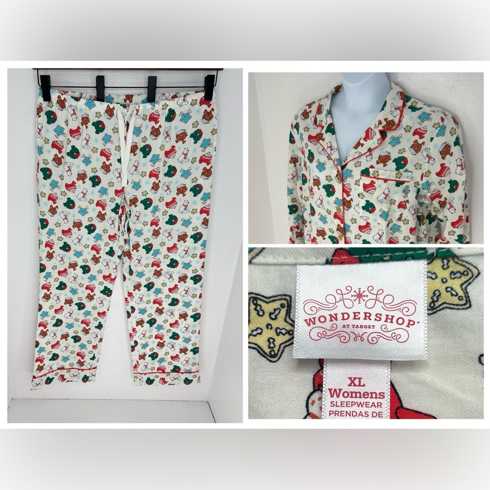WonderShop NWT 2 Pc Flannel Sleep Set Size XL Cream Holiday Christmas Polar Bear